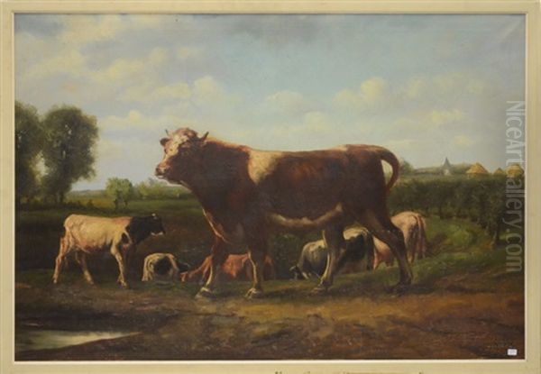 Taureau Oil Painting by Louis Marie Dominique Romain Robbe