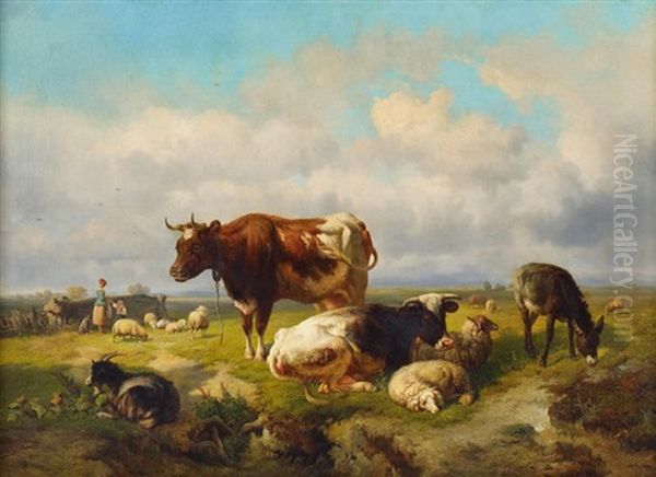 Weite Landschaft Mit Weidendem Vieh Oil Painting by Louis Marie Dominique Romain Robbe
