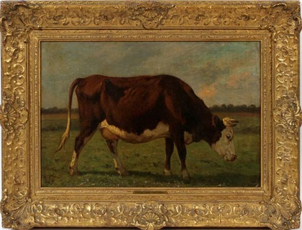 Grazing Cow Oil Painting by Louis Marie Dominique Romain Robbe