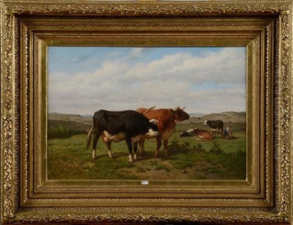 Vachere Et Son Troupeau Au Pre Oil Painting by Louis Marie Dominique Romain Robbe