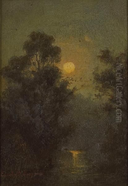 Sunset Landscape; Moonlight Landscape (2) Oil Painting by Elizabeth Borglum