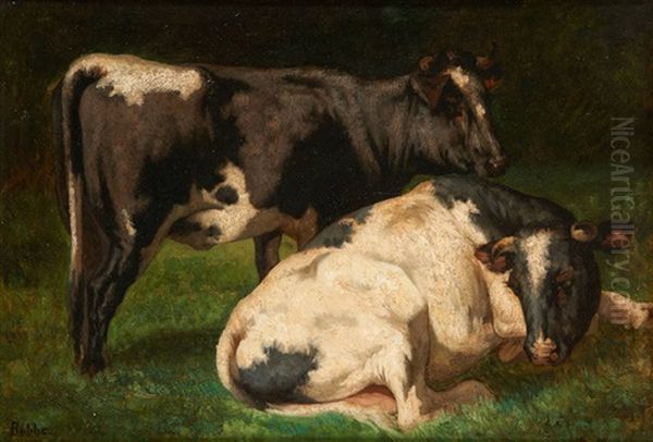 Vaches Au Pre Oil Painting by Louis Marie Dominique Romain Robbe