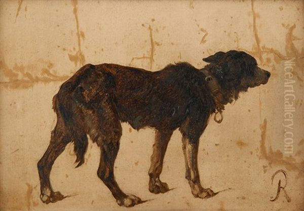 Chien Oil Painting by Louis Marie Dominique Romain Robbe