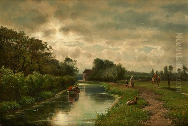 Promeneurs En Barque Avant L'orage Oil Painting by Louis Marie Dominique Romain Robbe