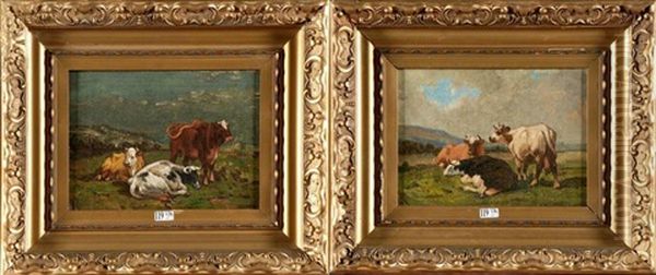 Vaches Au Pre (pair) Oil Painting by Louis Marie Dominique Romain Robbe