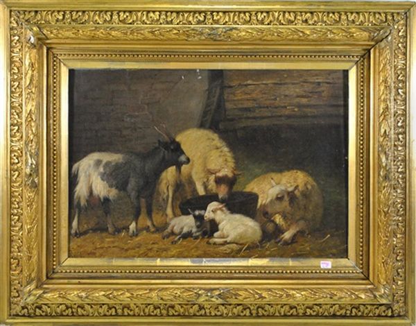 Moutons Oil Painting by Louis Marie Dominique Romain Robbe