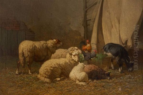 Interieur De Bergerie Oil Painting by Louis Marie Dominique Romain Robbe