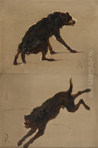 Chien (study) Oil Painting by Louis Marie Dominique Romain Robbe