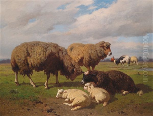 Mittags, Rast Auf Der Weide Oil Painting by Louis Marie Dominique Romain Robbe