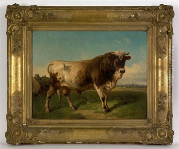 Portrait Of A Bull Oil Painting by Louis Marie Dominique Romain Robbe