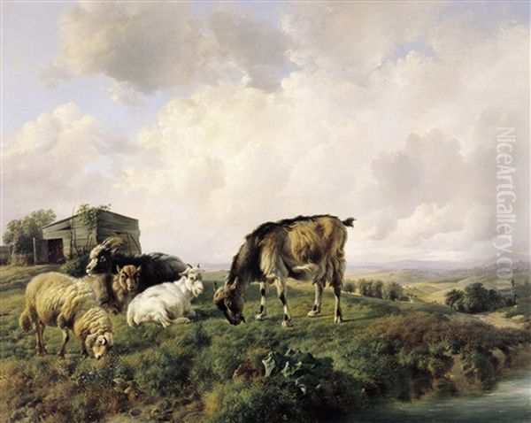 Landschap Met Schapen En Geiten Oil Painting by Louis Marie Dominique Romain Robbe