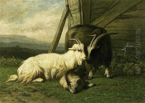 Chevres Au Paturage Oil Painting by Louis Marie Dominique Romain Robbe
