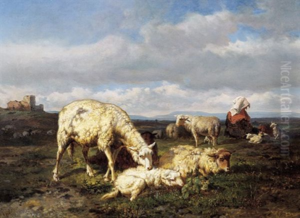 Het Schapenhoedstertje Oil Painting by Louis Marie Dominique Romain Robbe