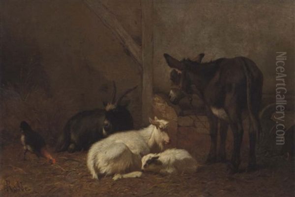 Ane Dans Une Bergerie Oil Painting by Louis Marie Dominique Romain Robbe