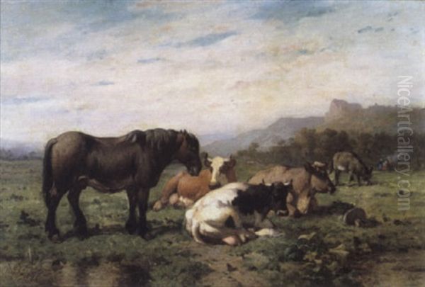 Dieren In Een Landschap Oil Painting by Louis Marie Dominique Romain Robbe