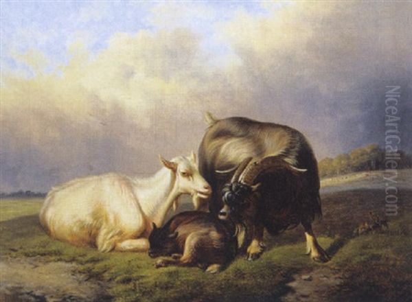 Landschap Met Geiten Oil Painting by Louis Marie Dominique Romain Robbe