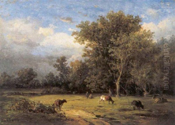 Koeien In Een Landschap Oil Painting by Louis Marie Dominique Romain Robbe