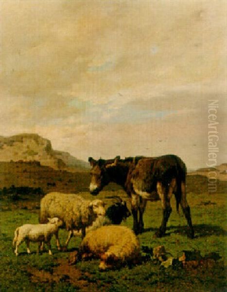 In The Pasture Oil Painting by Louis Marie Dominique Romain Robbe