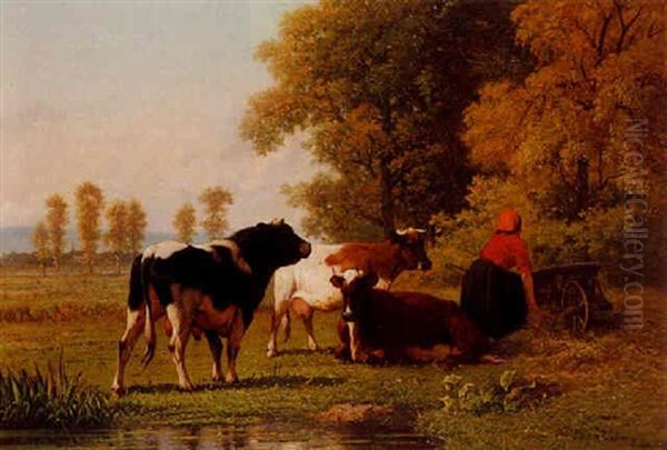 Gradienne Et Son Troupeau Oil Painting by Louis Marie Dominique Romain Robbe