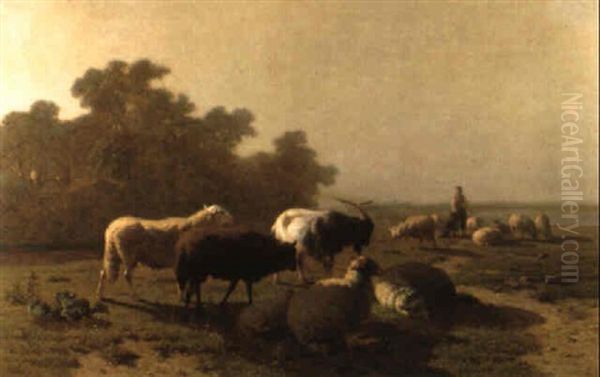 Landschap Met Schapenhoedertje Oil Painting by Louis Marie Dominique Romain Robbe