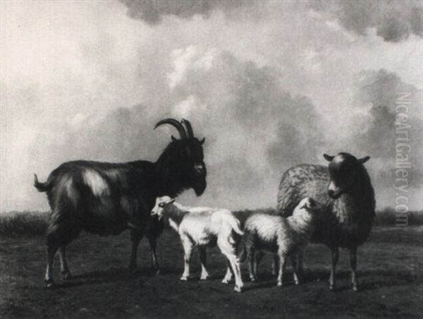 Schapen En Bok Oil Painting by Louis Marie Dominique Romain Robbe