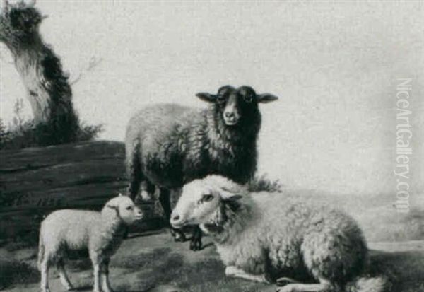 Sheep In A Landscape Oil Painting by Louis Marie Dominique Romain Robbe