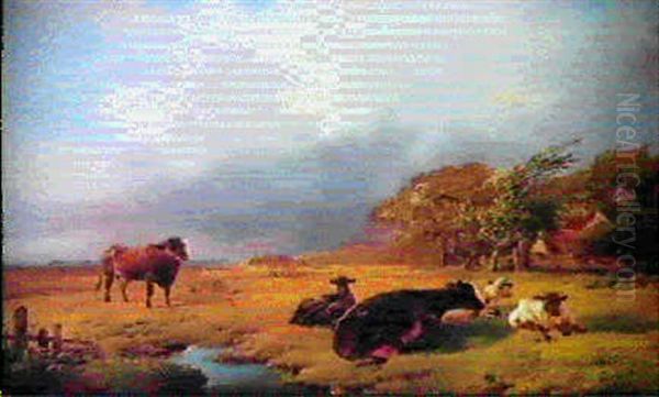 Vaches Dans Une Pature Oil Painting by Louis Marie Dominique Romain Robbe