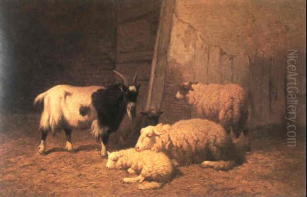 Chevre Et Moutons Oil Painting by Louis Marie Dominique Romain Robbe