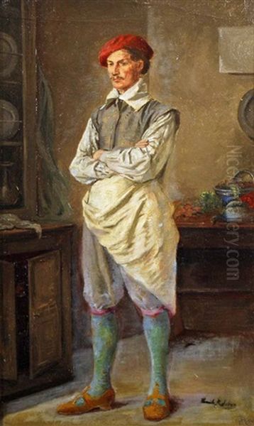 Man In A Kitchen Oil Painting by Emile Robellaz