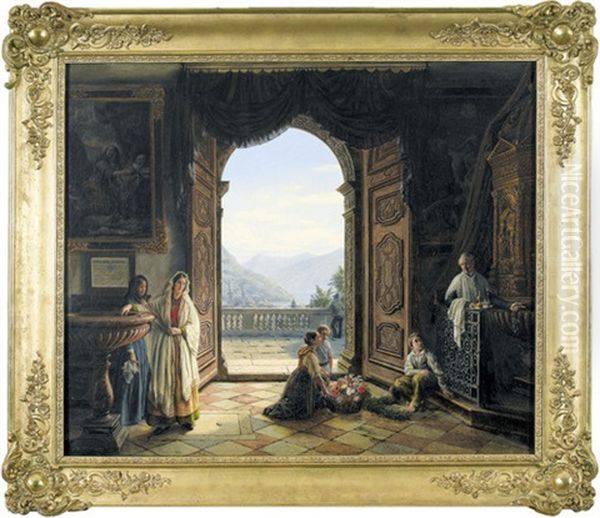 Im Atrium Der Kathedrale Von Lugano Oil Painting by Aurele Robert