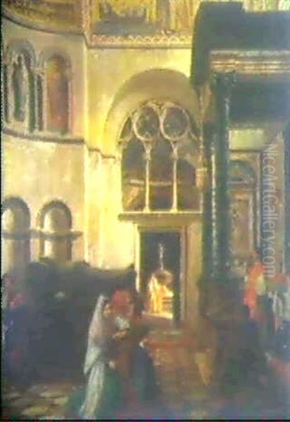 Nachmittagsandacht In Der Basilika San Marco In Venedig Oil Painting by Aurele Robert