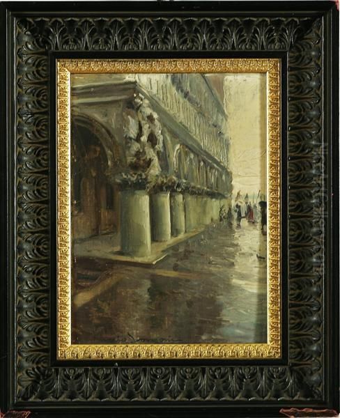 Venezia: Scorcio Di Palazzo Ducale Con Personaggi Oil Painting by Mario Borgoni