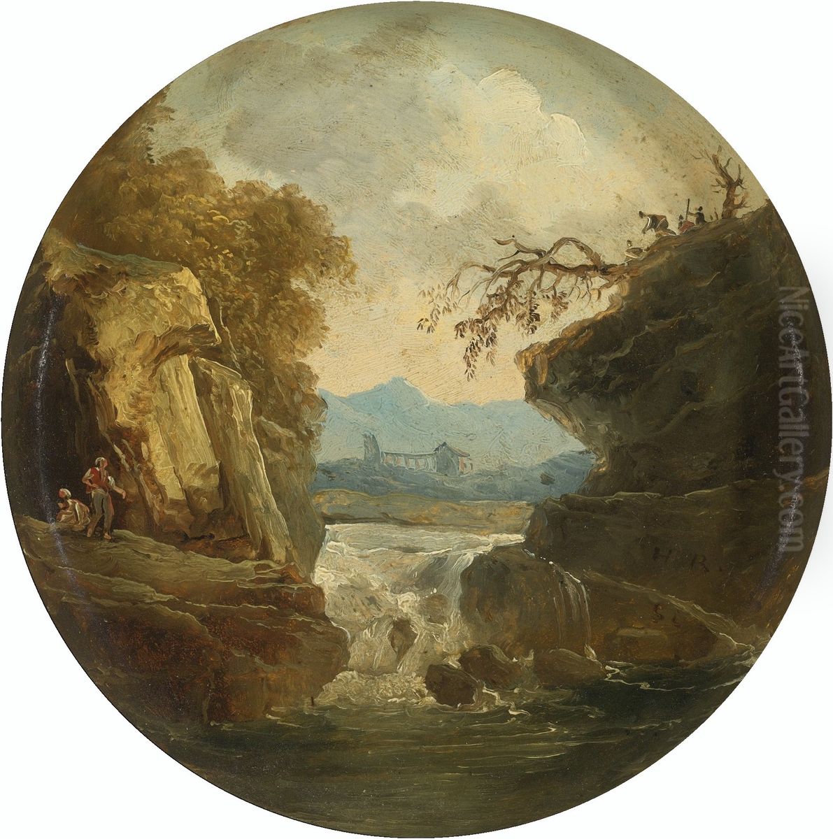 Landscape With A Waterfall Oil Painting by Hubert Robert