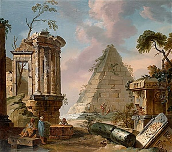 Ruinlandskap Med Figurstaffage Oil Painting by Hubert Robert