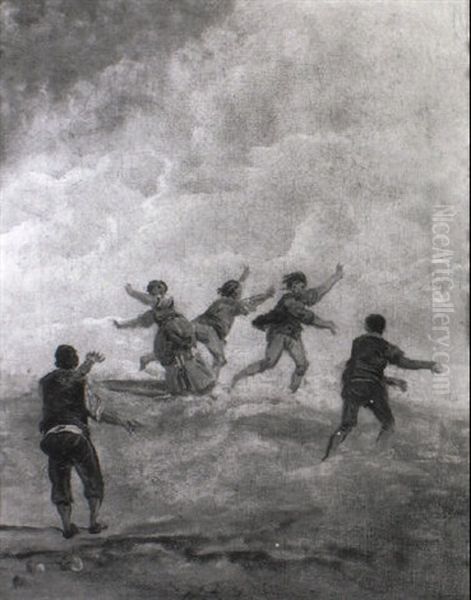 Etude De Personnages Sur Une Plage Oil Painting by Hubert Robert