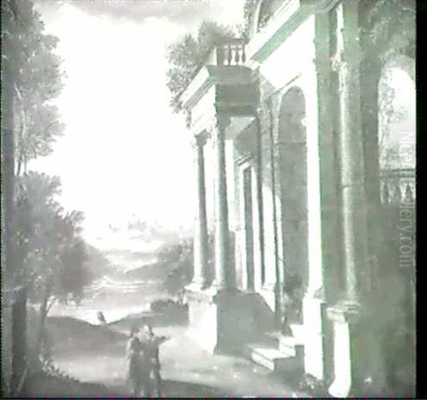 Ideallandschaft Mit Machtigem Klassizistischem Bogenbau. Oil Painting by Hubert Robert