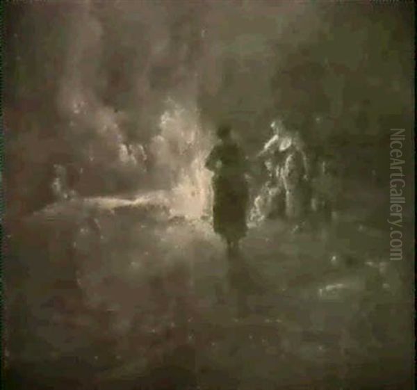 Le Feu De Camp Oil Painting by Hubert Robert