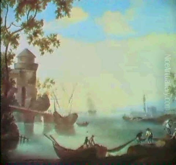 Vue D'un Port Oil Painting by Hubert Robert