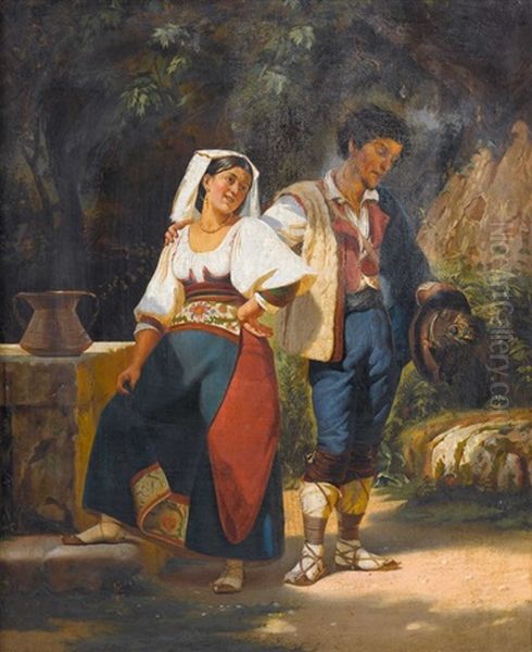 Jeune Fille Et Paysan Oil Painting by Leopold-Louis Robert
