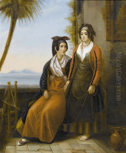 Zwei Italienerinnen In Tracht Oil Painting by Leopold-Louis Robert