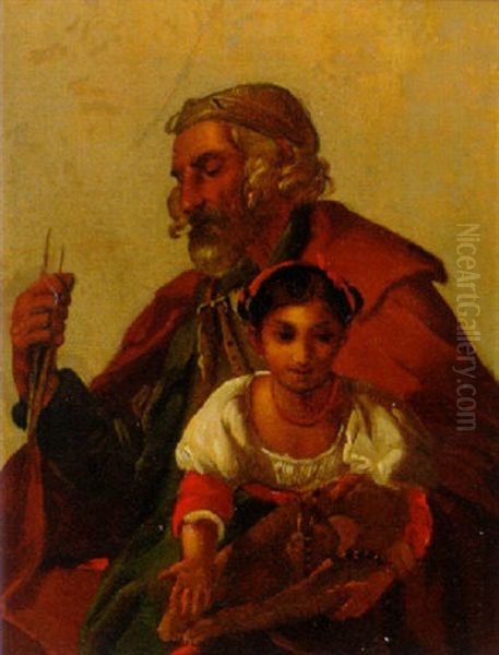 A Shepherd Holding A Child Oil Painting by Leopold-Louis Robert