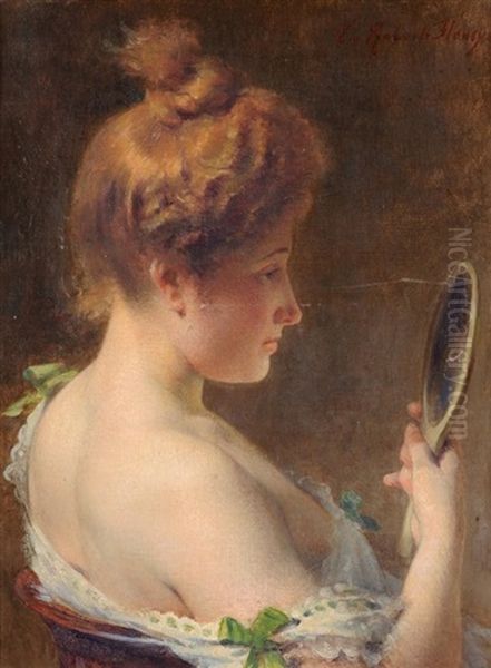 Portrait Einer Jungen Dame Mit Spiegel Oil Painting by Tony Robert-Fleury