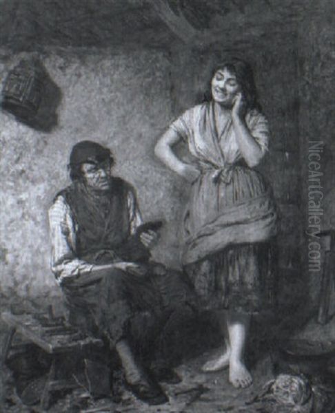 At The Cobbler's Oil Painting by Edwin Thomas Roberts