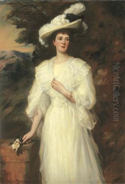 Portrait Of Edith, Lady Cunard, In A White Dress Oil Painting by Ellis William Roberts