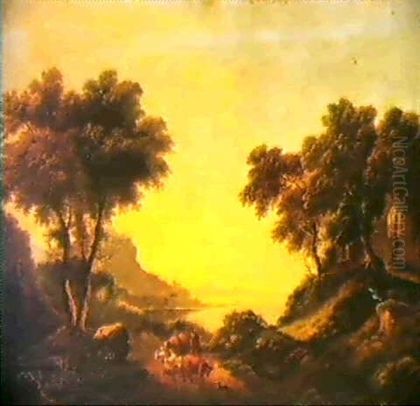 Wooded Landscape With A Drover And Cattle Oil Painting by Thomas Sautelle Roberts