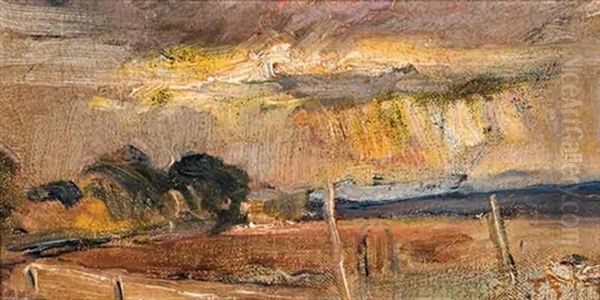 Landscape With Fence (distant Dandenongs) Oil Painting by Thomas William Roberts