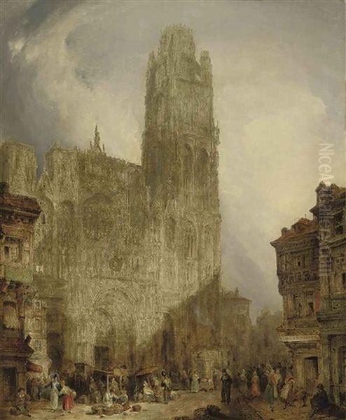 West Front Of Notre Dame Cathedral, Rouen Oil Painting by David Roberts