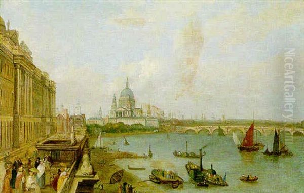 A View Of The Thames From Somerset House Oil Painting by David Roberts