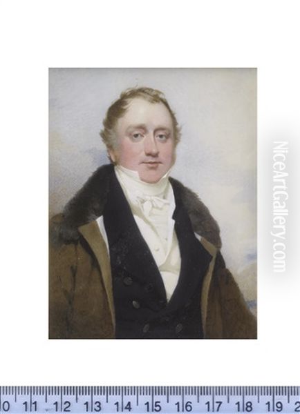 George Broadrick Esq. (1786-1840), Wearing Brown Overcoat With Fur Collar Over Blue Double-breasted Coat, White Waistcoat, Frilled Chemise And Tied Stock Oil Painting by Andrew Robertson