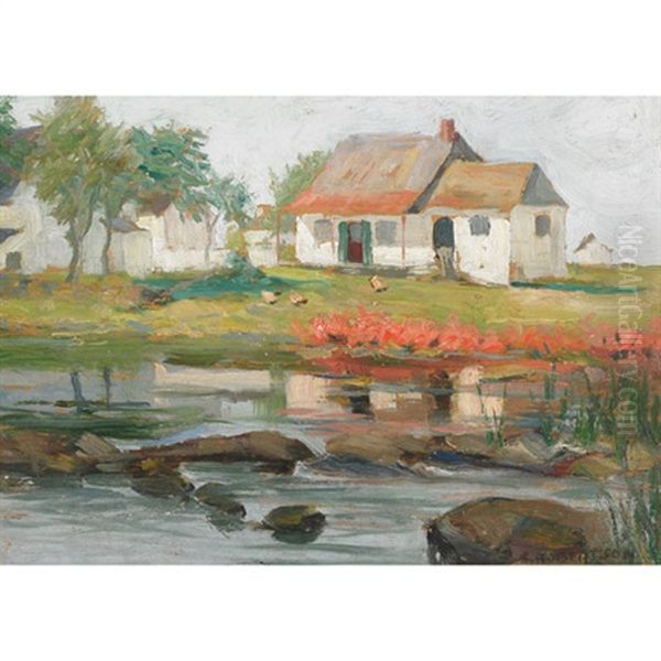 Homestead By A Stream Oil Painting by Sarah Margaret A. Robertson